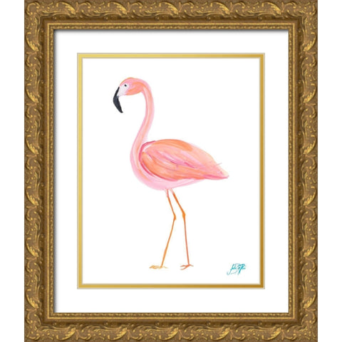Flamingo Walk III Gold Ornate Wood Framed Art Print with Double Matting by DeRice, Julie