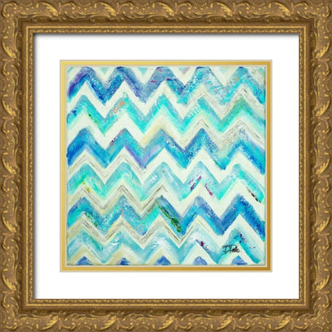 Blue Zig Zag Gold Ornate Wood Framed Art Print with Double Matting by Pinto, Patricia