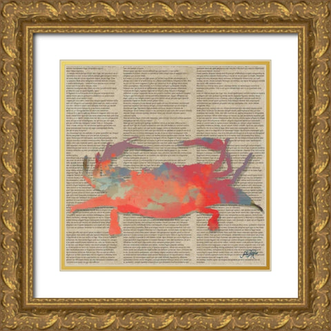 Sea Creatures on Newsprint I Gold Ornate Wood Framed Art Print with Double Matting by DeRice, Julie
