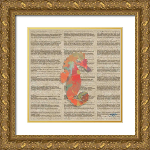 Sea Creatures on Newsprint III Gold Ornate Wood Framed Art Print with Double Matting by DeRice, Julie