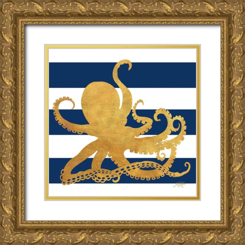 Sea Creatures on Stripes IV Gold Ornate Wood Framed Art Print with Double Matting by DeRice, Julie