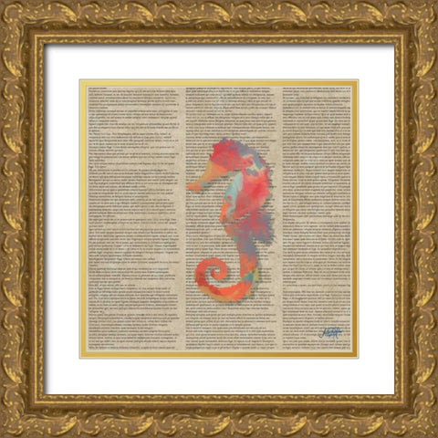 Sea Creatures on Newsprint IV Gold Ornate Wood Framed Art Print with Double Matting by DeRice, Julie
