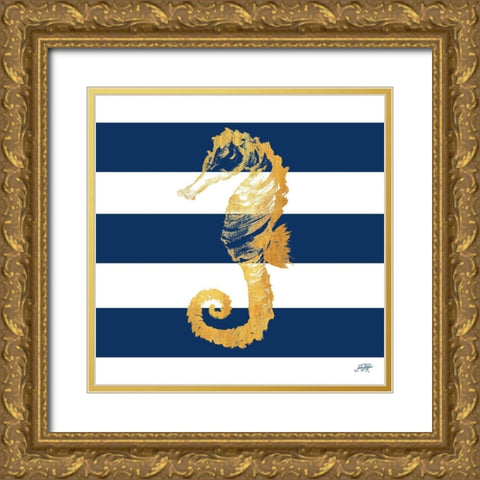 Gold Seahorse on Stripes II Gold Ornate Wood Framed Art Print with Double Matting by DeRice, Julie
