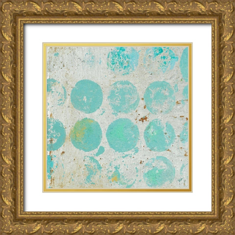 Aqua Circles I Gold Ornate Wood Framed Art Print with Double Matting by Pinto, Patricia