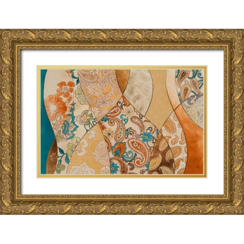 Turquoise Paisley Coalescence Gold Ornate Wood Framed Art Print with Double Matting by Loreth, Lanie