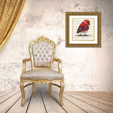 Chevron Baby Red Bird I Gold Ornate Wood Framed Art Print with Double Matting by Pinto, Patricia