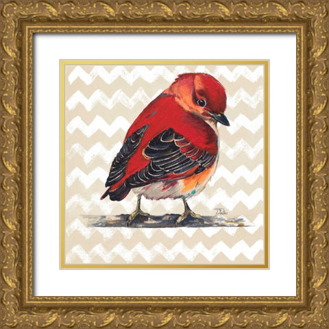 Chevron Baby Red Bird I Gold Ornate Wood Framed Art Print with Double Matting by Pinto, Patricia