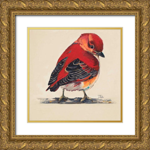 Baby Red Bird I Gold Ornate Wood Framed Art Print with Double Matting by Pinto, Patricia