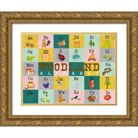 Woodland Alphabet (horizontal) Gold Ornate Wood Framed Art Print with Double Matting by Josefina