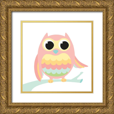 Fun Loving Owl Gold Ornate Wood Framed Art Print with Double Matting by Josefina