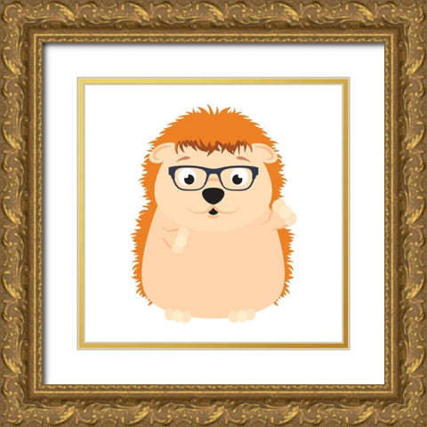 Fun Loving Hedgehog Gold Ornate Wood Framed Art Print with Double Matting by Josefina