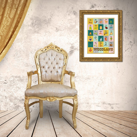 Woodland Alphabet Gold Ornate Wood Framed Art Print with Double Matting by Josefina