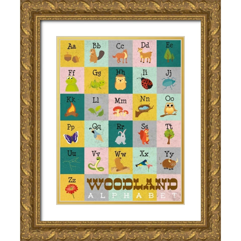 Woodland Alphabet Gold Ornate Wood Framed Art Print with Double Matting by Josefina