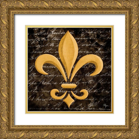 Scripted Gold Fleur de lis I Gold Ornate Wood Framed Art Print with Double Matting by Rhyan, Vivien