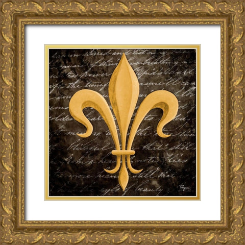 Scripted Gold Fleur de lis II Gold Ornate Wood Framed Art Print with Double Matting by Rhyan, Vivien