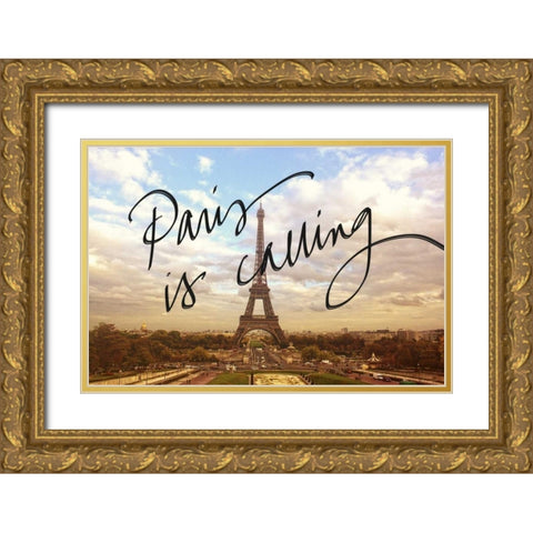 Paris is Calling Gold Ornate Wood Framed Art Print with Double Matting by Navas, Emily