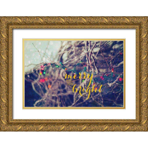 Merry and Bright Gold Ornate Wood Framed Art Print with Double Matting by Poynter, Kelly