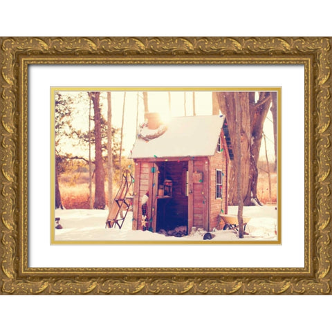 Santas Workshop Gold Ornate Wood Framed Art Print with Double Matting by Poynter, Kelly