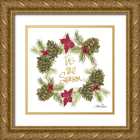 Pine Cone Christmas Wreath I Gold Ornate Wood Framed Art Print with Double Matting by Ritter, Gina