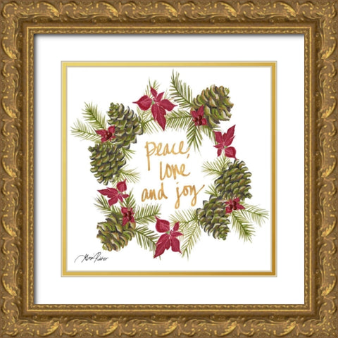 Pine Cone Christmas Wreath IV Gold Ornate Wood Framed Art Print with Double Matting by Ritter, Gina