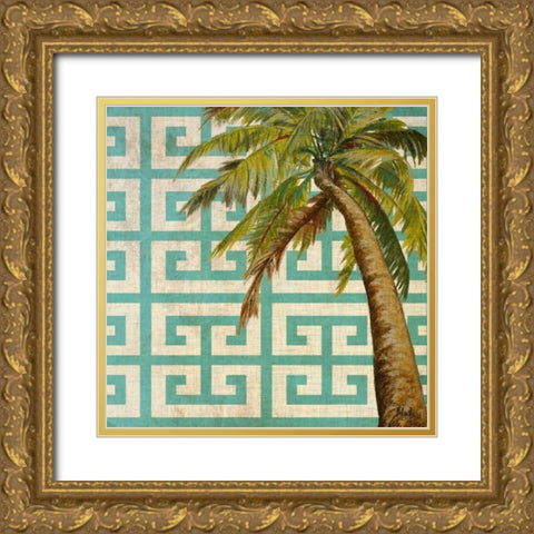 Beach Palm Turquoise Pattern II Gold Ornate Wood Framed Art Print with Double Matting by Pinto, Patricia