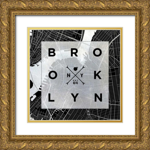 Brooklyn Square BW Gold Ornate Wood Framed Art Print with Double Matting by SD Graphics Studio