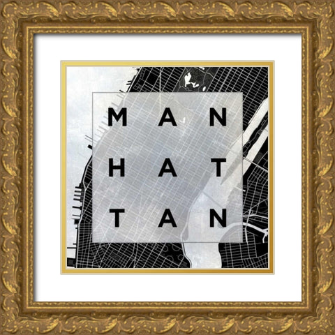 Manhattan Square BW Gold Ornate Wood Framed Art Print with Double Matting by SD Graphics Studio