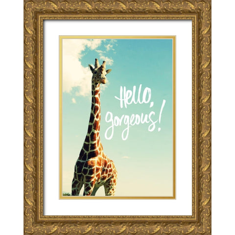 Hello Gorgeous Giraffe Gold Ornate Wood Framed Art Print with Double Matting by Bryant, Susan