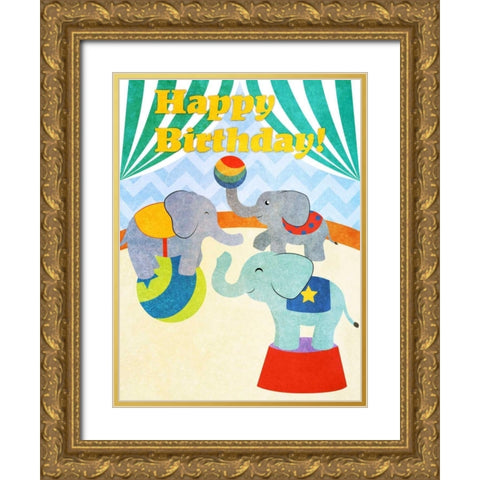 Elephants and Seals Birthday I Gold Ornate Wood Framed Art Print with Double Matting by SD Graphics Studio
