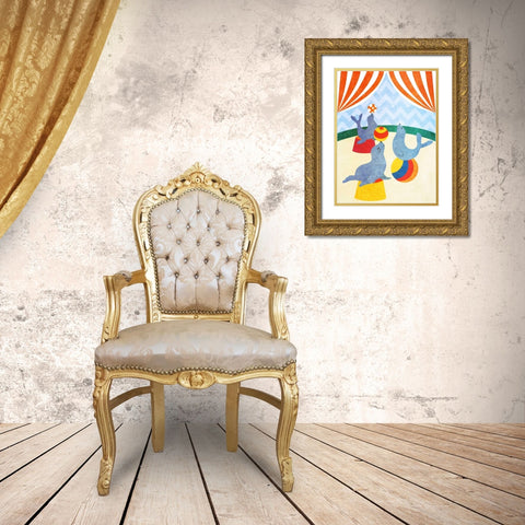 Elephants and Seals Center Stage II Gold Ornate Wood Framed Art Print with Double Matting by SD Graphics Studio