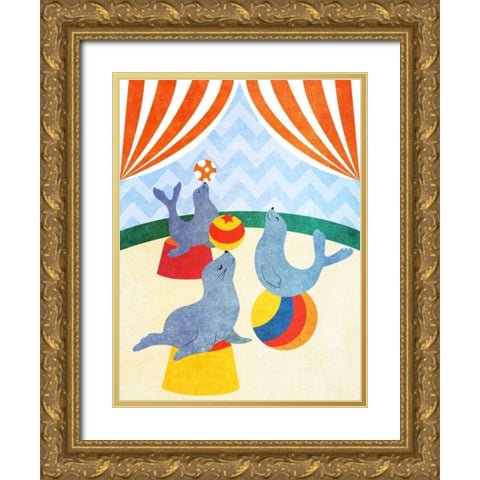 Elephants and Seals Center Stage II Gold Ornate Wood Framed Art Print with Double Matting by SD Graphics Studio