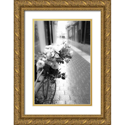 Flower Bike Gold Ornate Wood Framed Art Print with Double Matting by Acosta