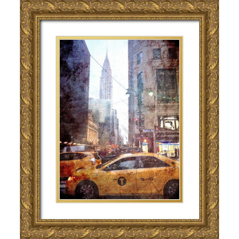 Rainy Madison Avenue Gold Ornate Wood Framed Art Print with Double Matting by Acosta