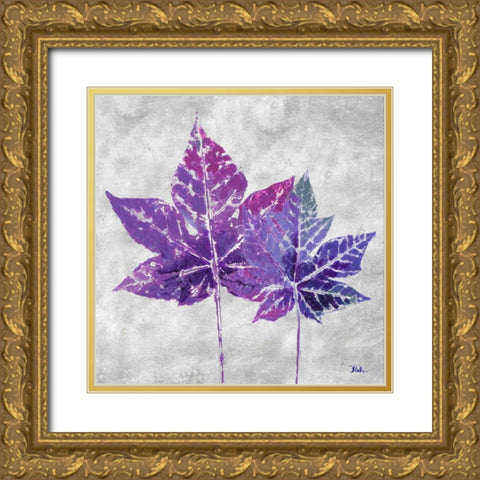 The Purple Leaves on Silver I Gold Ornate Wood Framed Art Print with Double Matting by Pinto, Patricia