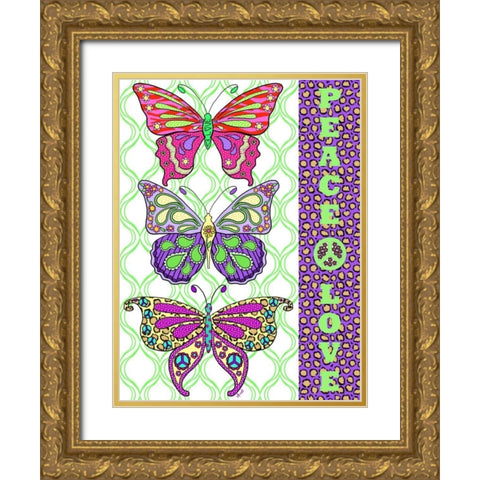 Peace and Love Butterflies Gold Ornate Wood Framed Art Print with Double Matting by Metz, Andi