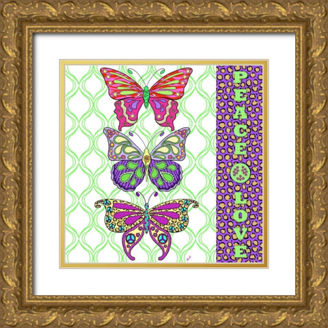 Peace and Love Butterflies Gold Ornate Wood Framed Art Print with Double Matting by Metz, Andi