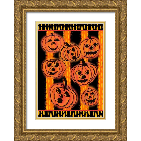 Pumpkin Patch Pals I Gold Ornate Wood Framed Art Print with Double Matting by Biscardi, Nicholas