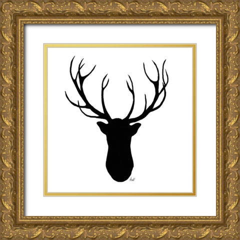 Deer Head Silhouette Gold Ornate Wood Framed Art Print with Double Matting by Metz, Andi