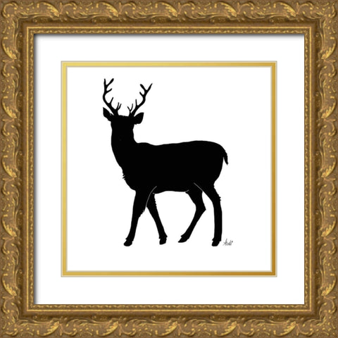 Deer Silhouette Gold Ornate Wood Framed Art Print with Double Matting by Metz, Andi