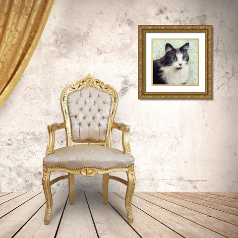 Cat on Paisley Gold Ornate Wood Framed Art Print with Double Matting by Metz, Andi