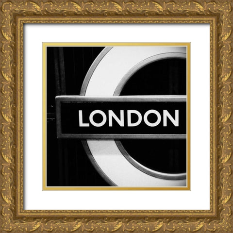 London Sign BandW Gold Ornate Wood Framed Art Print with Double Matting by Peck, Gail