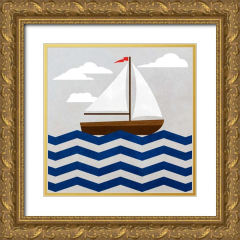 Chevron Sailing I Gold Ornate Wood Framed Art Print with Double Matting by SD Graphics Studio