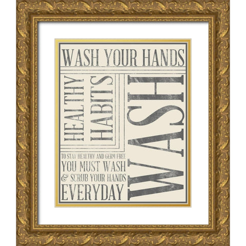 Bath Reminders in Gray III Gold Ornate Wood Framed Art Print with Double Matting by SD Graphics Studio