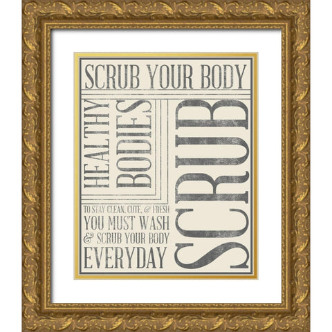 Bath Reminders in Gray II Gold Ornate Wood Framed Art Print with Double Matting by SD Graphics Studio