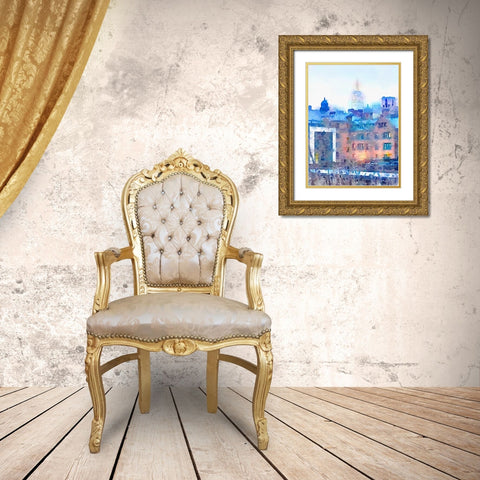 Watercolor New York Gold Ornate Wood Framed Art Print with Double Matting by Acosta