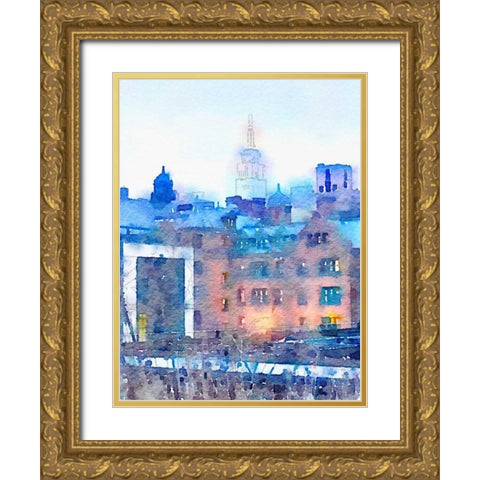 Watercolor New York Gold Ornate Wood Framed Art Print with Double Matting by Acosta