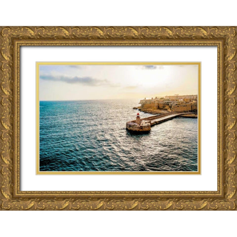 Lighthouse Village Gold Ornate Wood Framed Art Print with Double Matting by Acosta