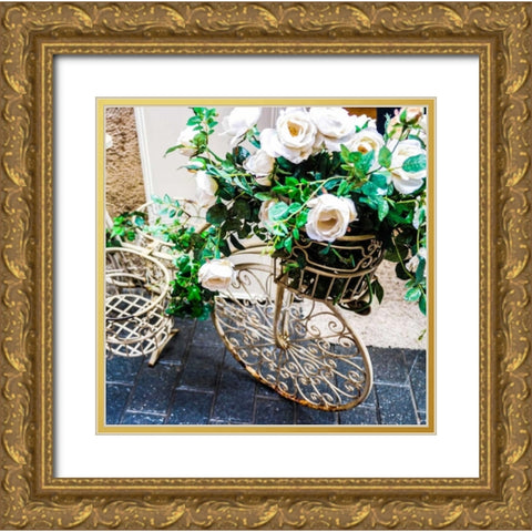 Flower Bike Square Gold Ornate Wood Framed Art Print with Double Matting by Acosta