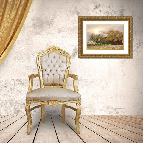 My Red Barn Gold Ornate Wood Framed Art Print with Double Matting by Poynter, Kelly