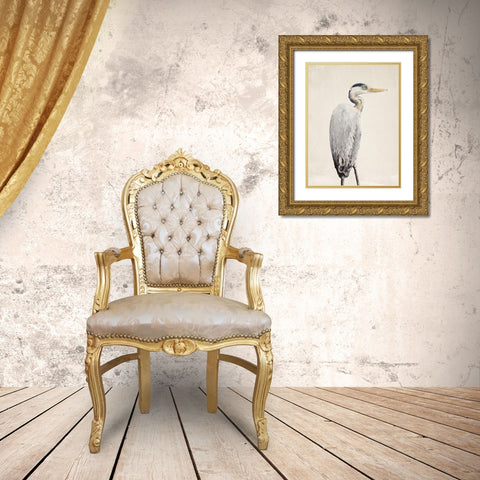 Grey Heron II Gold Ornate Wood Framed Art Print with Double Matting by Johnson, Walt